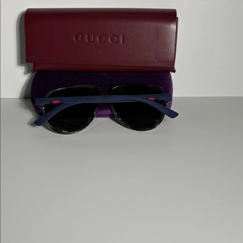 Gucci GG0423S 010 Pilot Sunglasses Gray/Black Blue Polarized 60mm New Authentic
